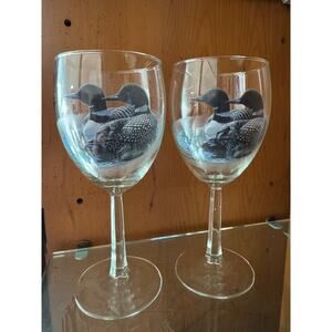Vintage Persis Clayton Weirs Printed Ducks Wine Glasses Set of 2